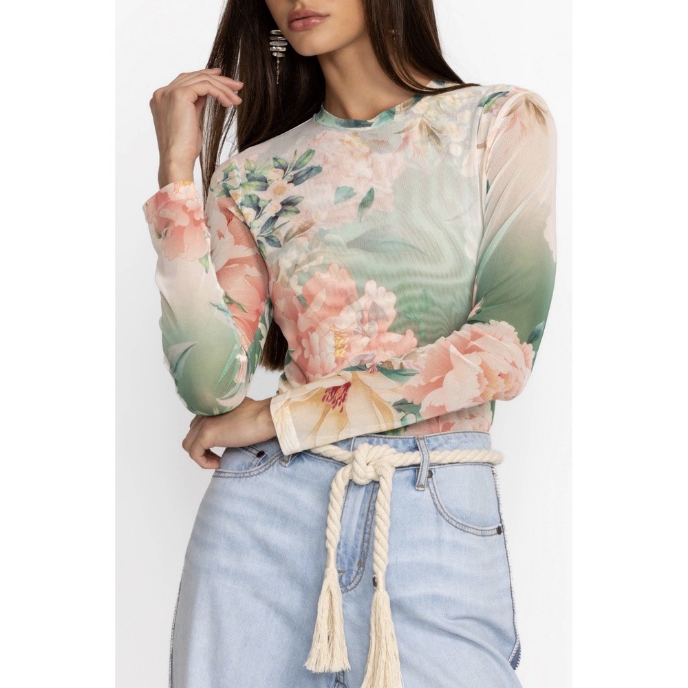 NEW Johnny Was Natalie Sheer Mesh Ruksana Floral Top Size M